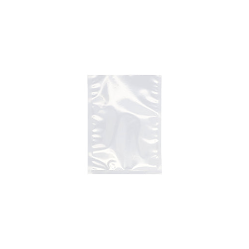 A Starpak 100 vacuum seal bag, PA/PE transparent from Starpak is centered on a white background. The sealed, slightly reflective bag is ideal as a vacuum bag for food or for use with chamber vacuum sealers. Light wrinkles and texture are visible.
