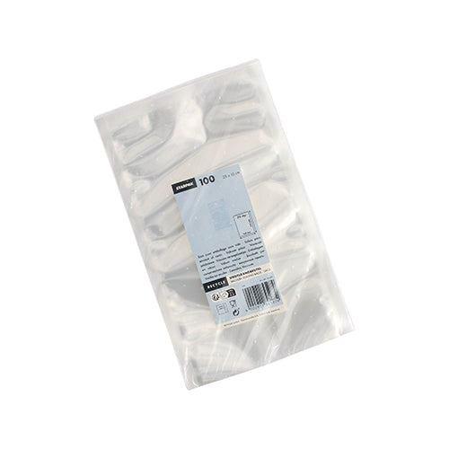 Depicted is a clear Starpak 100 vacuum bag (40 x 30 cm, PA/PE transparent) on a white background. The packaging contains the Starpak brand, a rectangular product information label, and a barcode.