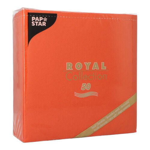 One package PAPSTAR GmbH 50 napkins "ROYAL Collection," 1/4-fold, 40 x 40 cm in peach, packaged in clear plastic wrap, with gold and white lettering.