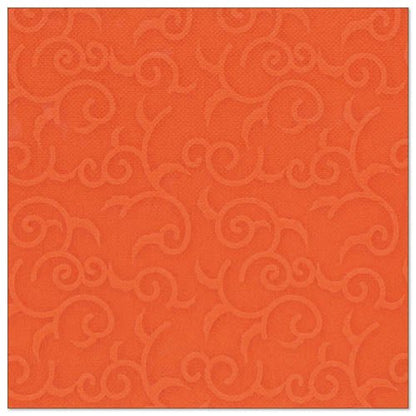 A square, nectarine-orange napkin with a subtle, embossed swirl pattern, inspired by the style of the ROYAL Collection napkins from the PAPSTAR GmbH. Product: PAPSTAR 50 "ROYAL Collection" napkins, 1/4-fold, 40 x 40 cm, nectarine.