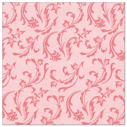 A square fabric with a light pink background and darker pink floral tendrils, reminiscent of the elegant PAPSTAR 50 napkins "ROYAL Collection" 1/4-fold 40 x 40 cm red from PAPSTAR GmbH, enhances any set table.