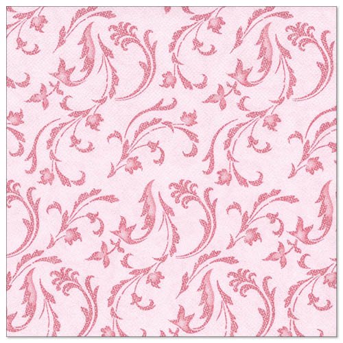 The PAPSTAR GmbH 50 napkins "ROYAL Collection," 1/4-fold, 40 x 40 cm, in fuchsia, feature a subtle, delicate pattern of stylized leaves and flowers in a darker shade of fuchsia on a light pink background.