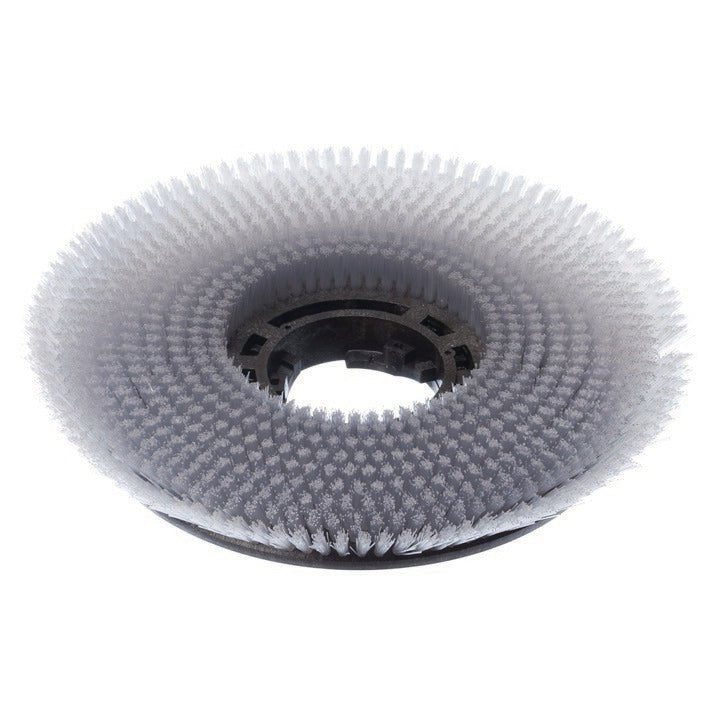 Die Diversey Scheuerbürste Nylon (43 cm) ist eine runde, graue Bürste mit strapazierfähigen Nylonborsten und einer zentralen Öffnung zur Verwendung mit gewerblichen Reinigungsmaschinen. Packung: 1 Stück.