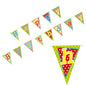 Die PAPSTAR Wimpelkette "Happy Birthday" (4 m, lackiertes Papier) der PAPSTAR GmbH besteht aus bunten Dreiecksfähnchen mit unterschiedlichen Mustern und Farben, die jeweils einen Buchstaben für "Happy Birthday" zeigen.