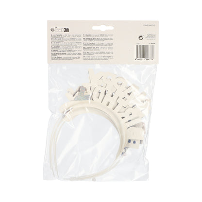 Eine Packung PAPSTAR 4 Haarreifen farbig sortiert „Metallic“ der PAPSTAR GmbH, von hinten gesehen. Die bunten Metallic-Haarreifen sind durch die transparente Folie sichtbar, oben befinden sich Verpackungstext und Barcode – ideal für Partys.