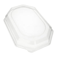 Der Starpak 10 Deckel für Servierplatten, PET transparent, ist ein ovaler, durchsichtiger Kunststoffdeckel mit erhöhtem Rand von Starpak. Er eignet sich ideal zum Frischhalten von Lebensmitteln in passenden Behältern und ist auf weißem Hintergrund abgebildet.