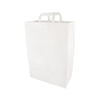 Die PAPSTAR 50 Tragetaschen der PAPSTAR GmbH sind weiße Papiertaschen mit Henkeln, die hochkant auf weißem Grund abgebildet sind - eine ideale umweltfreundliche Wahl für Ihren Einkauf.