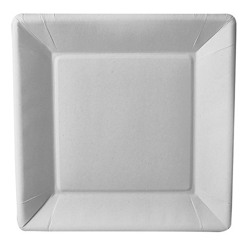 A white, square 22.5 cm large PAPSTAR GmbH paper plate from the "pure" design line (50 pieces) is pictured from above, with slightly raised edges and a smooth, eco-friendly surface.