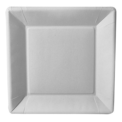 A white, square 22.5 cm large PAPSTAR GmbH paper plate from the "pure" design line (50 pieces) is pictured from above, with slightly raised edges and a smooth, eco-friendly surface.