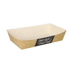 The “pure” French fry cup (3.5 x 7 cm) from the PAPSTAR GmbH is a rectangular, brown-and-white eco-friendly container with beveled sides and a black “Good Food” label—empty on a white background. Available in packs of 50.