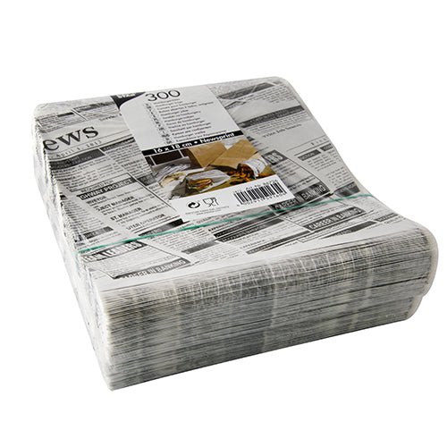 A package of 300 PAPSTAR Hamburger bags—parchment substitute (16x18 cm)—in a “newsprint” design, grease-proof, and foil-wrapped; ideal for a variety of packaging needs. Brand: PAPSTAR GmbH.