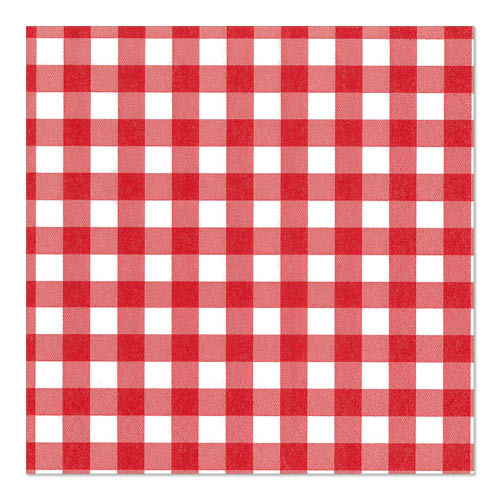 PAPSTAR 100 napkins, 3-ply (33 x 33 cm), from PAPSTAR GmbH – red and white checkered pattern in a timeless design, ideal for stylish table decorations.