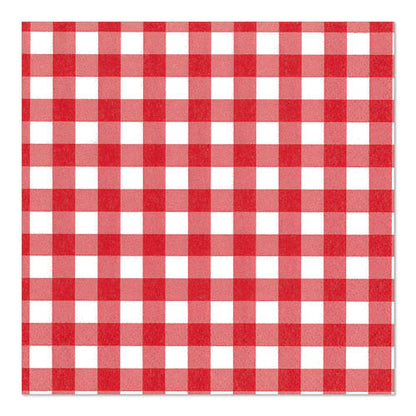 PAPSTAR 100 napkins, 3-ply (33 x 33 cm), from PAPSTAR GmbH – red and white checkered pattern in a timeless design, ideal for stylish table decorations.