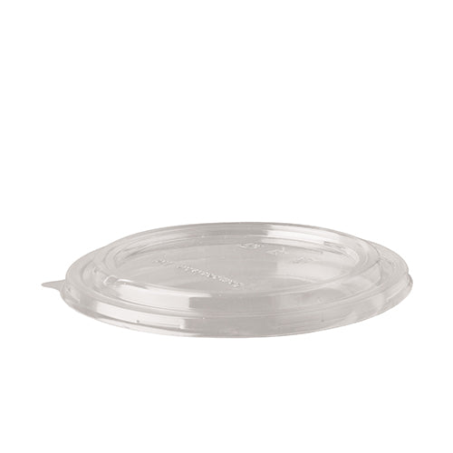 The PAPSTAR 50 lid for salad bowls, round clear 2 cm height PLA from PAPSTAR GmbH is a transparent, flat lid with a practical tab for easy removal – ideal as an eco-friendly lid for salad bowls.