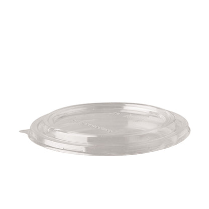 The PAPSTAR 50 lid for salad bowls, round clear 2 cm height PLA from PAPSTAR GmbH is a transparent, flat lid with a practical tab for easy removal – ideal as an eco-friendly lid for salad bowls.