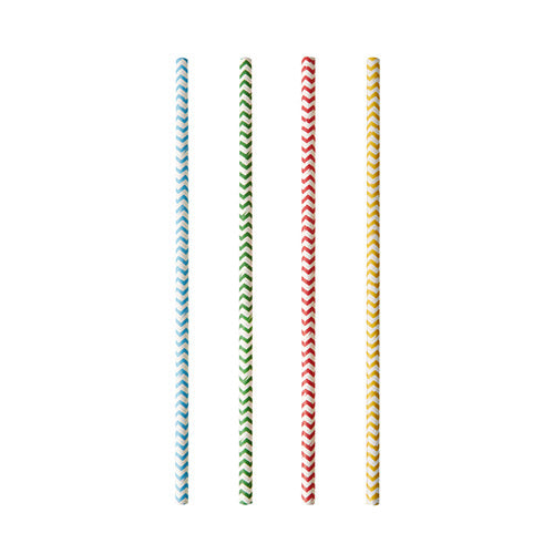 Four black-and-white striped paper straws PAPSTAR 25 (Ø 6 mm, 20 cm) from PAPSTAR GmbH are arranged vertically in a row on a white background.