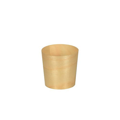 The PAPSTAR finger food bowls made of wood "pure", round, Ø 4.5 cm (12 pieces) by PAPSTAR GmbH are small, round wooden bowls that are ideal for serving finger food and environmentally enhance any set table. Pictured on a plain white background.