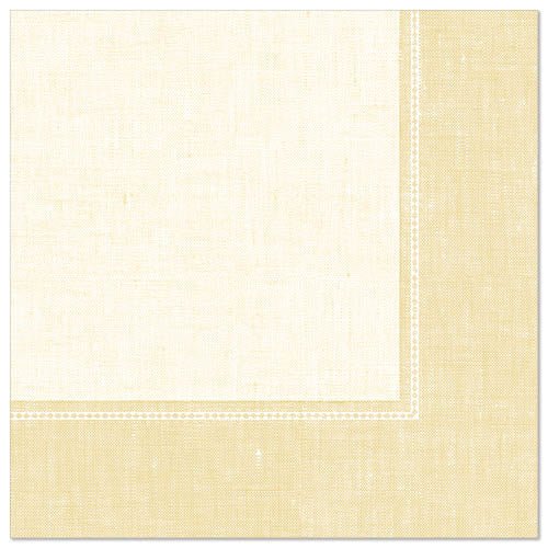 Die PAPSTAR 50 Servietten "ROYAL Collection" 1/4-Falz 40 x 40 cm champagner der PAPSTAR GmbH bieten ein klassisches Design mit heller Mitte und dunklerem champagner-beigen Rand, ideal für den elegant gedeckten Tisch.