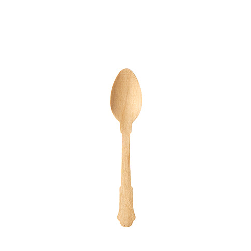 A single PAPSTAR coffee spoon wood "pure" (12 cm, natural, vintage design) by PAPSTAR GmbH is centered on a plain white background.