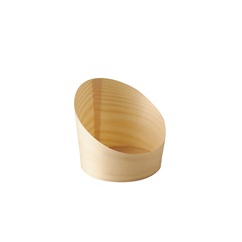 The PAPSTAR GmbH snack cup made of wood "pure", Ø 8.2 cm, is an eco-friendly disposable cup in a pack of 25, oval and light, with smooth sides - ideal for sustainable serving.