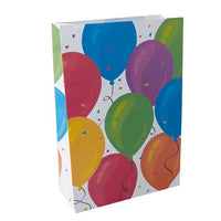 The PAPSTAR 10 party bags from the PAPSTAR GmbH offers rectangular paper gift bags featuring a colorful balloon and confetti pattern on a white background—perfect for any celebration.