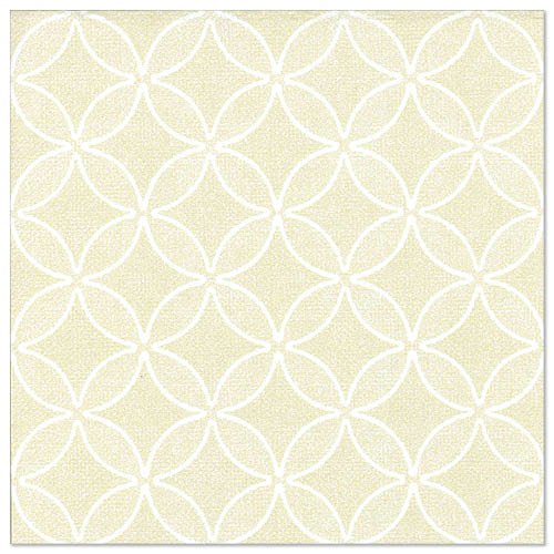 Eine quadratische beige Fliese, inspiriert von PAPSTAR 50 Servietten "ROYAL Collection" 1/4-Falz 40 x 40 cm champagner von PAPSTAR GmbH, mit weißen, ineinandergreifenden Kreis- und Ovalmustern auf einem subtil strukturierten Hintergrund für einen raffinierten Look.