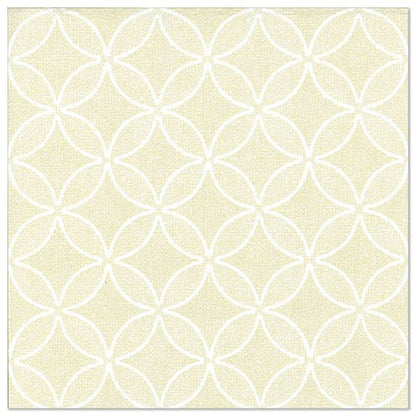 Eine quadratische beige Fliese, inspiriert von PAPSTAR 50 Servietten "ROYAL Collection" 1/4-Falz 40 x 40 cm champagner von PAPSTAR GmbH, mit weißen, ineinandergreifenden Kreis- und Ovalmustern auf einem subtil strukturierten Hintergrund für einen raffinierten Look.
