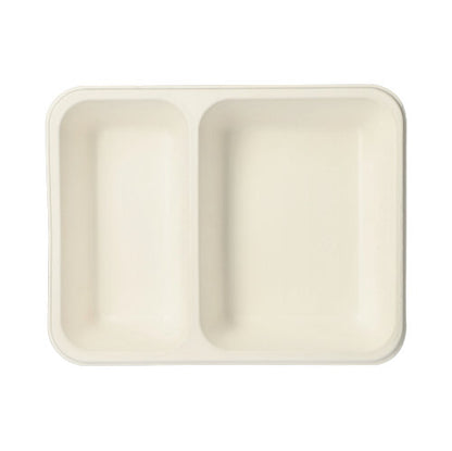 The PAPSTAR 125 sealed trays made from biodegradable sugarcane are rectangular, beige, and 2-part – ideal for sustainable serving solutions. Manufactured by PAPSTAR GmbH, perfectly presentable against a neutral white background.