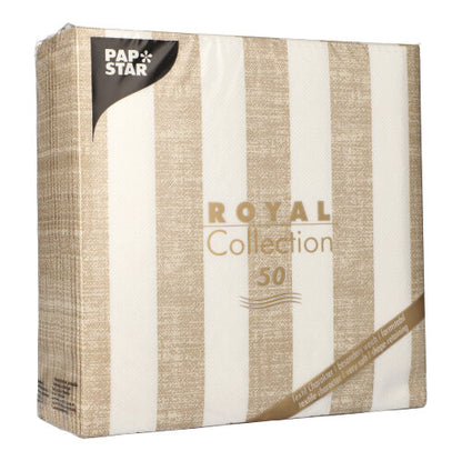 Eine Packung mit 50 PAPSTAR "ROYAL Collection" Servietten (1/4-Faltung, 40 x 40 cm, sand) von PAPSTAR GmbH.