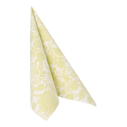 A folded green napkin from the PAPSTAR 50 napkins "ROYAL Collection" (1/4-fold, 40 x 40 cm) from PAPSTAR GmbH stands upright against a white background - ideal for festive occasions.