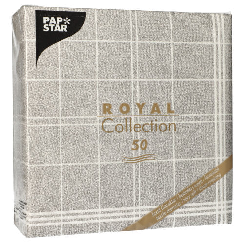 Ein 50er-Pack PAPSTAR "ROYAL Collection" Servietten, 1/4-Faltung, 40 x 40 cm in grau von PAPSTAR GmbH.