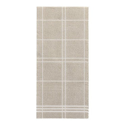 Ein rechteckiger beiger Teppich mit einem schlichten weißen Gittermuster, inspiriert vom eleganten Design der PAPSTAR 100 Servietten „ROYAL Collection“ 1/6-Falz (48 x 33 cm) der PAPSTAR GmbH.