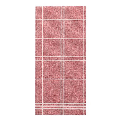 Eine rote rechteckige Serviette der PAPSTAR GmbH aus der ROYAL Collection (48 cm x 33 cm, 1/6-Falz) weist ein weißes Gittermuster mit gleichmäßigen Linien und einer leicht rauen Struktur auf.