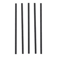 Five straight black ones PAPSTAR 500 paper shaker straws, Ø 8 mm · 25 cm straws from the PAPSTAR The GmbH logos are arranged vertically at equal intervals against a plain white background.