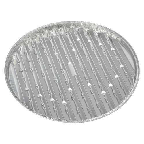 Starpak 5 grill trays, aluminum, are round disposable grill trays made of aluminum with raised ridges and small holes for air circulation and drainage - ideal for convenient grilling. Metallic shiny surface. Brand: Starpak.