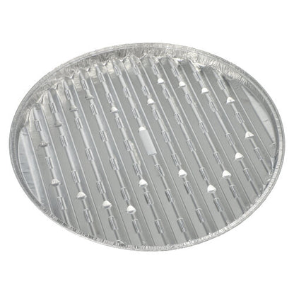 Starpak 5 grill trays, aluminum, are round disposable grill trays made of aluminum with raised ridges and small holes for air circulation and drainage - ideal for convenient grilling. Metallic shiny surface. Brand: Starpak.