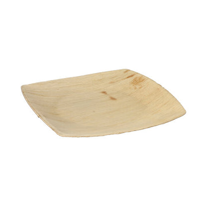 The PAPSTAR 25 plate palm leaf "pure" natural "QUADRATO" by PAPSTAR GmbH is a square, flat plate made from natural palm leaf - stylish, eco-friendly disposable tableware with a light tone and uniquely textured surface.
