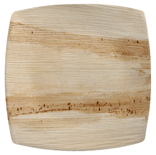 A square, light brown PAPSTAR 25 plate palm leaf "pure" natural QUADRATO by PAPSTAR GmbH with natural grain - an eco-friendly disposable plate perfect for sustainable events, depicted from above on a white background.