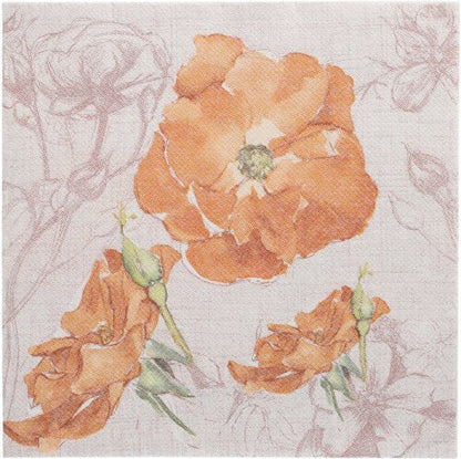 The PAPSTAR GmbH 50 napkins "ROYAL Collection" 1/4-fold 40 x 40 cm, nectarine features a light-colored background with three orange flowers, buds, green stems, and faint floral outlines.