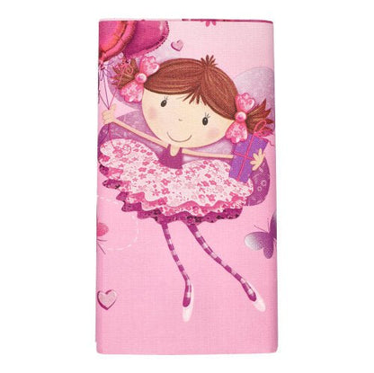 The PAPSTAR Tablecloth made of high-quality paper (120 x 180 cm) by PAPSTAR GmbH features a smiling girl in a pink tutu holding balloons and a gift against a pink background—perfect as a stylish table decoration.