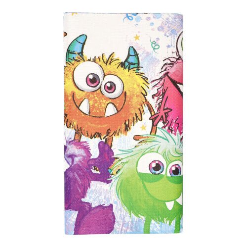 The PAPSTAR Tablecloth, paper (120 cm x 180 cm) of the PAPSTAR GmbH features colorful cartoon monsters on a lightly patterned background, adding a playful touch to your table decor.