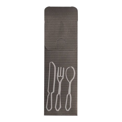 Die PAPSTAR 100 Bestecktaschen (23,5 x 7,3 cm) der PAPSTAR GmbH sind schwarze Hüllen mit weiß umrandetem Besteck, einer Lasche oben und inklusive einer farbigen Bistro-Serviette – perfekt für die stilvolle Gastro- oder Bistro-Tafelgestaltung.