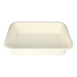 The PAPSTAR The Gastronorm GN 1/2 container is a rectangular, white food tray made of sugarcane from the PAPSTAR GmbH, with rounded corners and a slightly raised edge, shown on a white background. The package contains 1 piece.