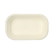 A rectangular, white PAPSTAR Gastronorm container GN 1/4 made of compostable sugarcane fibers from PAPSTAR GmbH, viewed from above on a white background.