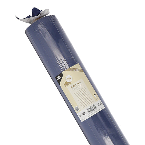 A roll of PAPSTAR tablecloth, fabric-like, PV-Tissue Mix from the ROYAL Collection (20 m x 1.18 m) from PAPSTAR GmbH is depicted with a beige label with text and symbols on a white background. Made for premium quality.