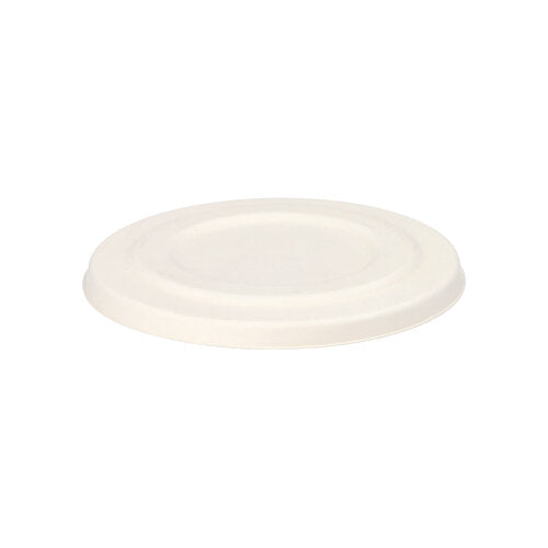 The PAPSTAR 50 lid for soup cups made of sugarcane "pure" white by PAPSTAR GmbH is an environmentally friendly, round lid - ideally suited for the brand's soup cups.
