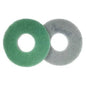 Shown are two round Twister Pad Green floor pads from Diversey Germany: The green pad is suitable for floor care, while the gray one is designed for use with the TASKI swingo 250µicro. Both come in a box (2 packs).