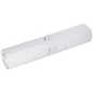 A roll of EMIL DEISS KG trash bags (DEISS 96030—400+200x700x0.035 mm, white, roll of 50) is secured with transparent adhesive tape and a small metal key ring against a plain white background.