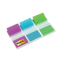 Eine Packung Post-it® Index Haftstreifen (25,4 mm x 43,2 mm, 60 Stück) in verschiedenen Farben von 3M Deutschland GmbH, teilweise abgezogen aus einem durchsichtigen Spender - ideal zur Organisation von Dokumenten und zur einfachen Identifizierung.