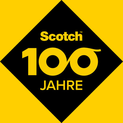 Ein rot-schwarzes, rautenförmiges Logo zeigt "Scotch™ Komfortschere" von 3M Deutschland GmbH, wobei der Produktname hervorgehoben ist und das Design den modernen Komfort betont.